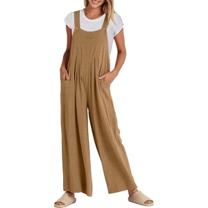 image:imageANRABESS Womens Jumpsuits Overalls Linen Wide Leg Jumpers Casual Summer Fall Outfits 2026 Beach Vacation Clothes with PocketsKhaki