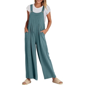 image:imageANRABESS Womens Jumpsuits Overalls Linen Wide Leg Jumpers Casual Summer Fall Outfits 2026 Beach Vacation Clothes with PocketsLake
