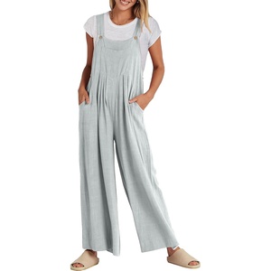 image:imageANRABESS Womens Jumpsuits Overalls Linen Wide Leg Jumpers Casual Summer Fall Outfits 2026 Beach Vacation Clothes with PocketsLight Gray