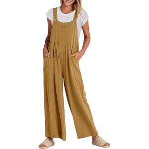image:imageANRABESS Womens Jumpsuits Overalls Linen Wide Leg Jumpers Casual Summer Fall Outfits 2026 Beach Vacation Clothes with PocketsLight Yellow
