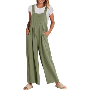 image:imageANRABESS Womens Jumpsuits Overalls Linen Wide Leg Jumpers Casual Summer Fall Outfits 2026 Beach Vacation Clothes with PocketsPea Green
