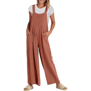 image:imageANRABESS Womens Jumpsuits Overalls Linen Wide Leg Jumpers Casual Summer Fall Outfits 2026 Beach Vacation Clothes with PocketsRust