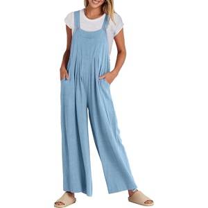 image:imageANRABESS Womens Jumpsuits Overalls Linen Wide Leg Jumpers Casual Summer Fall Outfits 2026 Beach Vacation Clothes with PocketsSky