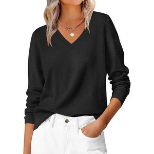 image:imageANRABESS Womens Long Sleeve V Neck Sweaters 2026 Fall Casual Classic Soft Loose Fit Basic Pullover Jumper TopBlack