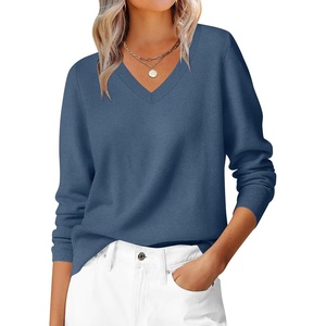 image:imageANRABESS Womens Long Sleeve V Neck Sweaters 2026 Fall Casual Classic Soft Loose Fit Basic Pullover Jumper TopDeep Blue