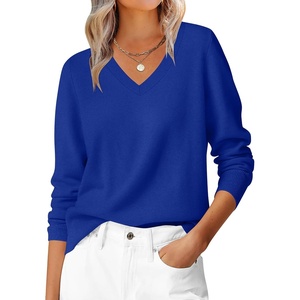 image:imageANRABESS Womens Long Sleeve V Neck Sweaters 2026 Fall Casual Classic Soft Loose Fit Basic Pullover Jumper TopRoyal Blue