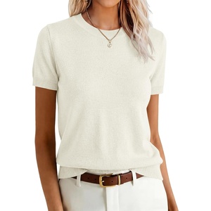 image:imageANRABESS Womens Short Sleeve Sweaters Wool Blend Crew Neck Sweater Shirts Business Casual Work Tops 2026 Summer OutfitsOffwhite