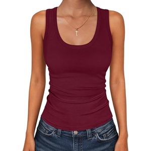 image:imageANRABESS Womens Sleeveless Scoop Neck Tank Tops 2026 Summer Casual Basic Slim Fit Ribbed Knit Racerback Workout Cami ShirtsDeep Red