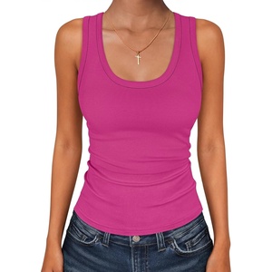 image:imageANRABESS Womens Sleeveless Scoop Neck Tank Tops 2026 Summer Casual Basic Slim Fit Ribbed Knit Racerback Workout Cami ShirtsHot Pink
