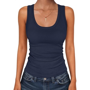 image:imageANRABESS Womens Sleeveless Scoop Neck Tank Tops 2026 Summer Casual Basic Slim Fit Ribbed Knit Racerback Workout Cami ShirtsNavy Blue