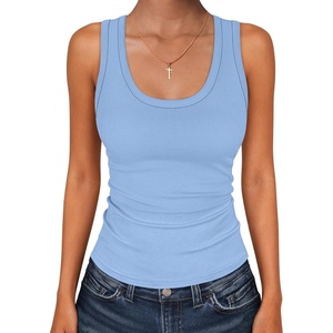 image:imageANRABESS Womens Sleeveless Scoop Neck Tank Tops 2026 Summer Casual Basic Slim Fit Ribbed Knit Racerback Workout Cami ShirtsSky Blue