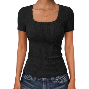 image:imageANRABESS Womens Square Neck Tops Soft Lightweight Rib Knit Sweater Short Sleeve Slim Fit Shirts Summer Casual Outfits 2026Black