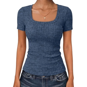 image:imageANRABESS Womens Square Neck Tops Soft Lightweight Rib Knit Sweater Short Sleeve Slim Fit Shirts Summer Casual Outfits 2026Dark Blue