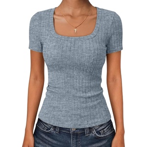 image:imageANRABESS Womens Square Neck Tops Soft Lightweight Rib Knit Sweater Short Sleeve Slim Fit Shirts Summer Casual Outfits 2026Light Blue