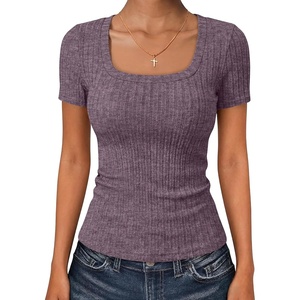 image:imageANRABESS Womens Square Neck Tops Soft Lightweight Rib Knit Sweater Short Sleeve Slim Fit Shirts Summer Casual Outfits 2026Purple