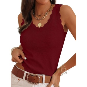 image:imageANRABESS Womens Summer Tank Tops Wool Blend V Neck Ruffle Sleeveless Sweater Fitted Casual Going Out Work Travel ShirtsWine Red