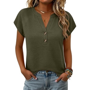 image:imageANRABESS Womens Summer TopsCap Sleeve V Neck Loose Fit Henley ShirtsDressy Casual for Work Business amp Daily Trendy OutfitsArmy Green