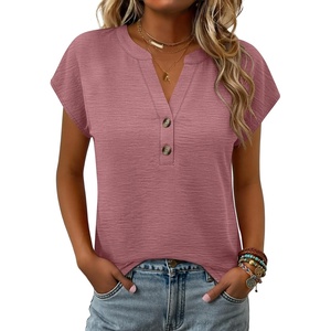 image:imageANRABESS Womens Summer TopsCap Sleeve V Neck Loose Fit Henley ShirtsDressy Casual for Work Business amp Daily Trendy OutfitsDusty Rose