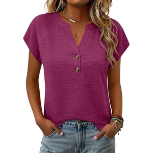 image:imageANRABESS Womens Summer TopsCap Sleeve V Neck Loose Fit Henley ShirtsDressy Casual for Work Business amp Daily Trendy OutfitsPurple Red