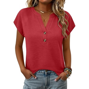 image:imageANRABESS Womens Summer TopsCap Sleeve V Neck Loose Fit Henley ShirtsDressy Casual for Work Business amp Daily Trendy OutfitsRed