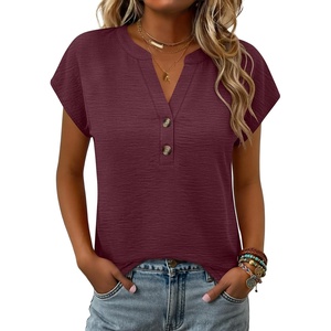 image:imageANRABESS Womens Summer TopsCap Sleeve V Neck Loose Fit Henley ShirtsDressy Casual for Work Business amp Daily Trendy OutfitsWine Red