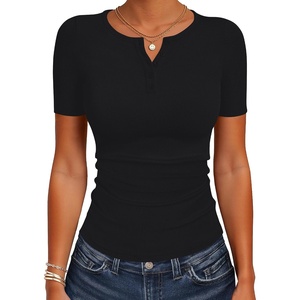 image:imageANRABESS Womens Tops Short Sleeve Henley Shirts 2026 Summer Ribbed Slim Fit Basic Casual Tee Blouse Trendy Spring ClothingBlack