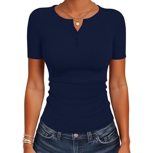 image:imageANRABESS Womens Tops Short Sleeve Henley Shirts 2026 Summer Ribbed Slim Fit Basic Casual Tee Blouse Trendy Spring ClothingNavy Blue