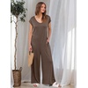 image:imageANRABESS Jumpsuits for Women 2026 Summer Casual Loose Cap Sleeve Crewneck Wide Leg Rompers Jumper One Piece Beach OutfitsBrown