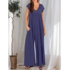 image:imageANRABESS Jumpsuits for Women 2026 Summer Casual Loose Cap Sleeve Crewneck Wide Leg Rompers Jumper One Piece Beach OutfitsDeep Blue