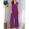 image:imageANRABESS Jumpsuits for Women 2026 Summer Casual Loose Cap Sleeve Crewneck Wide Leg Rompers Jumper One Piece Beach OutfitsPurple Red