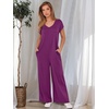 image:imageANRABESS Jumpsuits for Women 2026 Summer Casual Loose Cap Sleeve Crewneck Wide Leg Rompers Jumper One Piece Beach OutfitsPurple Red
