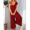 image:imageANRABESS Jumpsuits for Women 2026 Summer Casual Loose Cap Sleeve Crewneck Wide Leg Rompers Jumper One Piece Beach OutfitsWine Red