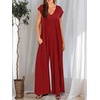 image:imageANRABESS Jumpsuits for Women 2026 Summer Casual Loose Cap Sleeve Crewneck Wide Leg Rompers Jumper One Piece Beach OutfitsWine Red