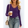 image:imageANRABESS Womens VNeck Ribbed Kint Fitted Long Sleeve Shirts  Soft lightweight Slim Fit Tops Work Going Out Layering Tshirts Casual Basic 2026 Fall Winter OutfitsPurple