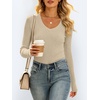 image:imageANRABESS Womens VNeck Ribbed Kint Fitted Long Sleeve Shirts  Soft lightweight Slim Fit Tops Work Going Out Layering Tshirts Casual Basic 2026 Fall Winter OutfitsBeige