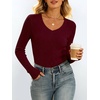 image:imageANRABESS Womens VNeck Ribbed Kint Fitted Long Sleeve Shirts  Soft lightweight Slim Fit Tops Work Going Out Layering Tshirts Casual Basic 2026 Fall Winter OutfitsBurgundy