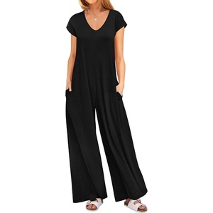 image:imageANRABESS Jumpsuits for Women 2026 Summer Casual Loose Cap Sleeve Crewneck Wide Leg Rompers Jumper One Piece Beach OutfitsBlack