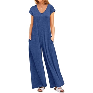 image:imageANRABESS Jumpsuits for Women 2026 Summer Casual Loose Cap Sleeve Crewneck Wide Leg Rompers Jumper One Piece Beach OutfitsBlue