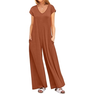 image:imageANRABESS Jumpsuits for Women 2026 Summer Casual Loose Cap Sleeve Crewneck Wide Leg Rompers Jumper One Piece Beach OutfitsOrange