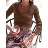 image:imageANRABESS Womens Ribbed Fitted Sweater Long Sleeve Shirts Scoop Neck Lightweight Casual Knit Slim Tops 2026 Fall OutfitsBrown