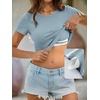 image:imageANRABESS Womens Short Sleeve Tops Built in Bra Slim Fitted Ribbed Knit Crewneck Shirts 2026 Casual Summer Basic Tee ClothesGrey Blue