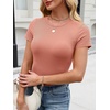 image:imageANRABESS Womens Short Sleeve Tops Built in Bra Slim Fitted Ribbed Knit Crewneck Shirts 2026 Casual Summer Basic Tee ClothesPeach Pink
