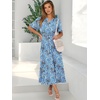 image:imageANRABESS Womens Summer Short Sleeve Maxi Dress 2026 Casual V Neck High Waist ALine Flowy Loose Tiered Boho Long DressesBlue Geometry