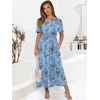 image:imageANRABESS Womens Summer Short Sleeve Maxi Dress 2026 Casual V Neck High Waist ALine Flowy Loose Tiered Boho Long DressesBlue Geometry