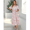 image:imageANRABESS Womens Summer Short Sleeve Maxi Dress 2026 Casual V Neck High Waist ALine Flowy Loose Tiered Boho Long DressesDeep Pink Floral
