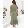 image:imageANRABESS Womens Summer Short Sleeve Maxi Dress 2026 Casual V Neck High Waist ALine Flowy Loose Tiered Boho Long DressesOlive Green