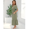 image:imageANRABESS Womens Summer Short Sleeve Maxi Dress 2026 Casual V Neck High Waist ALine Flowy Loose Tiered Boho Long DressesOlive Green