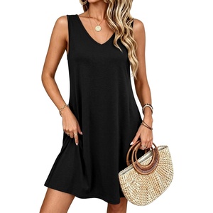image:imageANRABESS Summer Dress for WomenV Neck Sleeveless SundressLoose FitSoft Travel Vacation OutfitsCute Beach Cover Up ClothesBlack