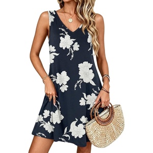 image:imageANRABESS Summer Dress for WomenV Neck Sleeveless SundressLoose FitSoft Travel Vacation OutfitsCute Beach Cover Up ClothesFloral Navy