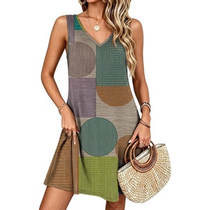 image:imageANRABESS Summer Dress for WomenV Neck Sleeveless SundressLoose FitSoft Travel Vacation OutfitsCute Beach Cover Up ClothesGeometric Color Block